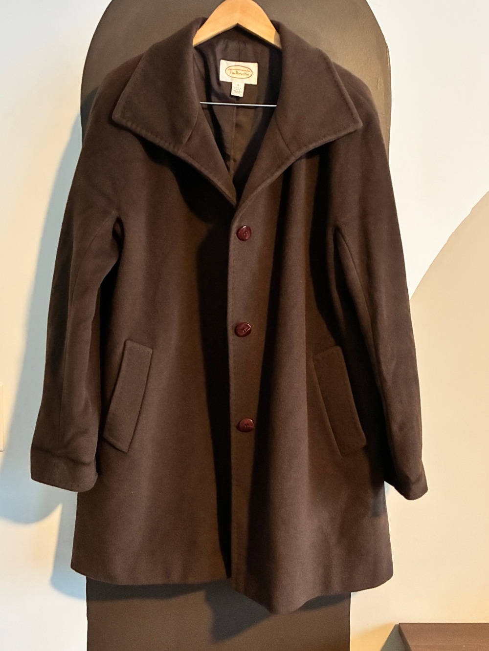 Vintage Talbots Wool Angora Coat Size 16 Brown Oversized Collar